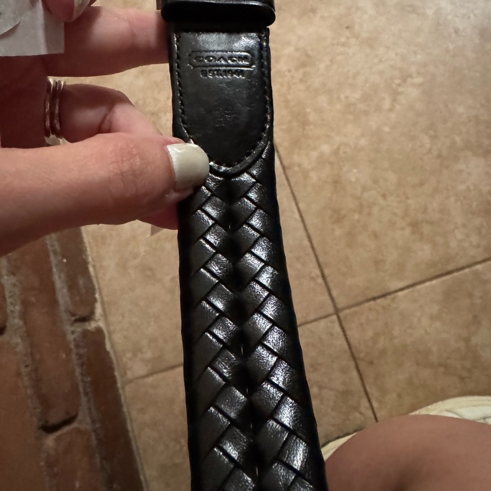 Coach Black Hearingbone braided Leather Belt with Silver Buckle